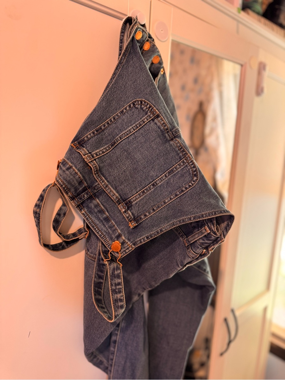 Universal Thread Denim Overalls in Dark Blue with Orange Accents - Picture 7 of 10